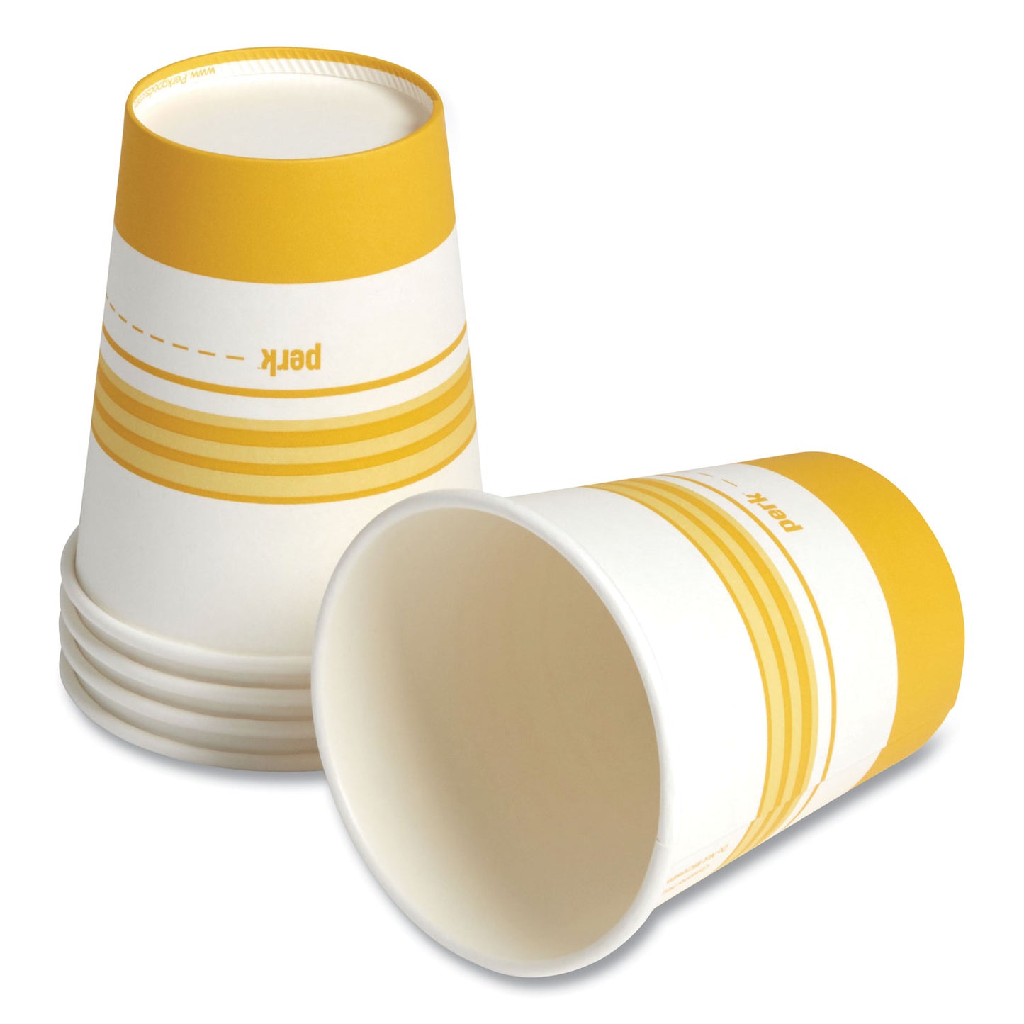 Perk Paper Hot Cups, 8 oz, White/Yellow, 50/Pack (24375261)