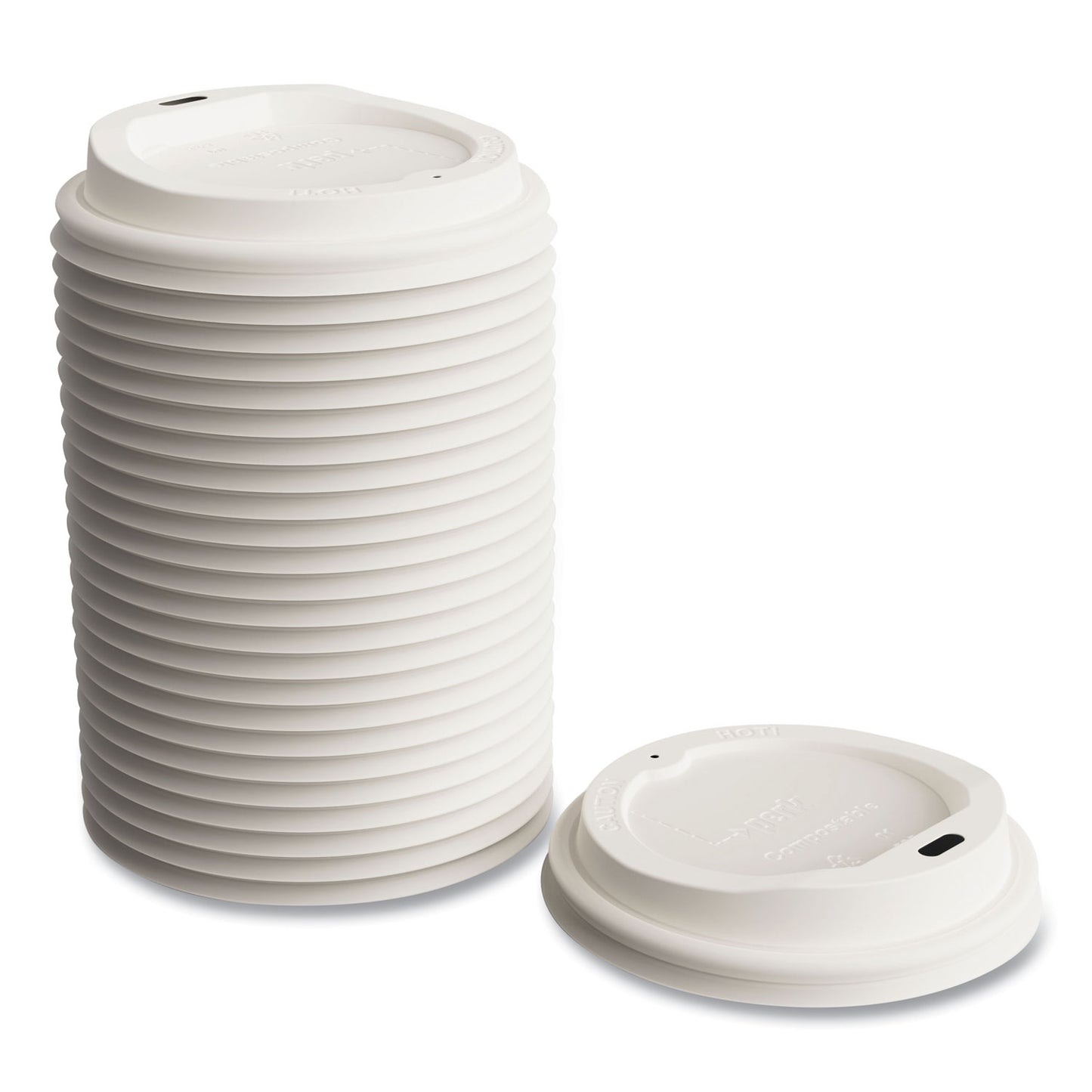 Perk Compostable Plastic Hot Cup Lids, Fits 10 oz , 12 oz, 16 oz Cups, White, 50/Pack (24394129)