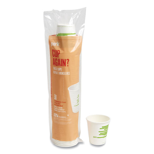 Perk Eco-ID Compostable Paper Hot Cups, 10 oz, White/Green, 50/Pack (24394117)