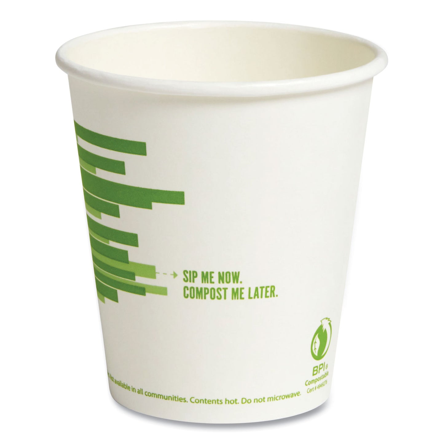 Perk Eco-ID Compostable Paper Hot Cups, 10 oz, White/Green, 50/Pack (24394117)