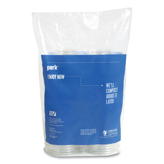 Perk Eco-ID Compostable PLA Corn Plastic Cold Cups, 16 oz, Clear/Green, 50/Pack, 6 Packs/Carton (24394128)