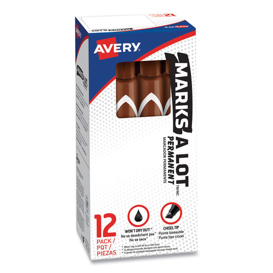 Avery MARKS A LOT Large Desk-Style Permanent Marker, Broad Chisel Tip, Brown, Dozen (8881) (08881)