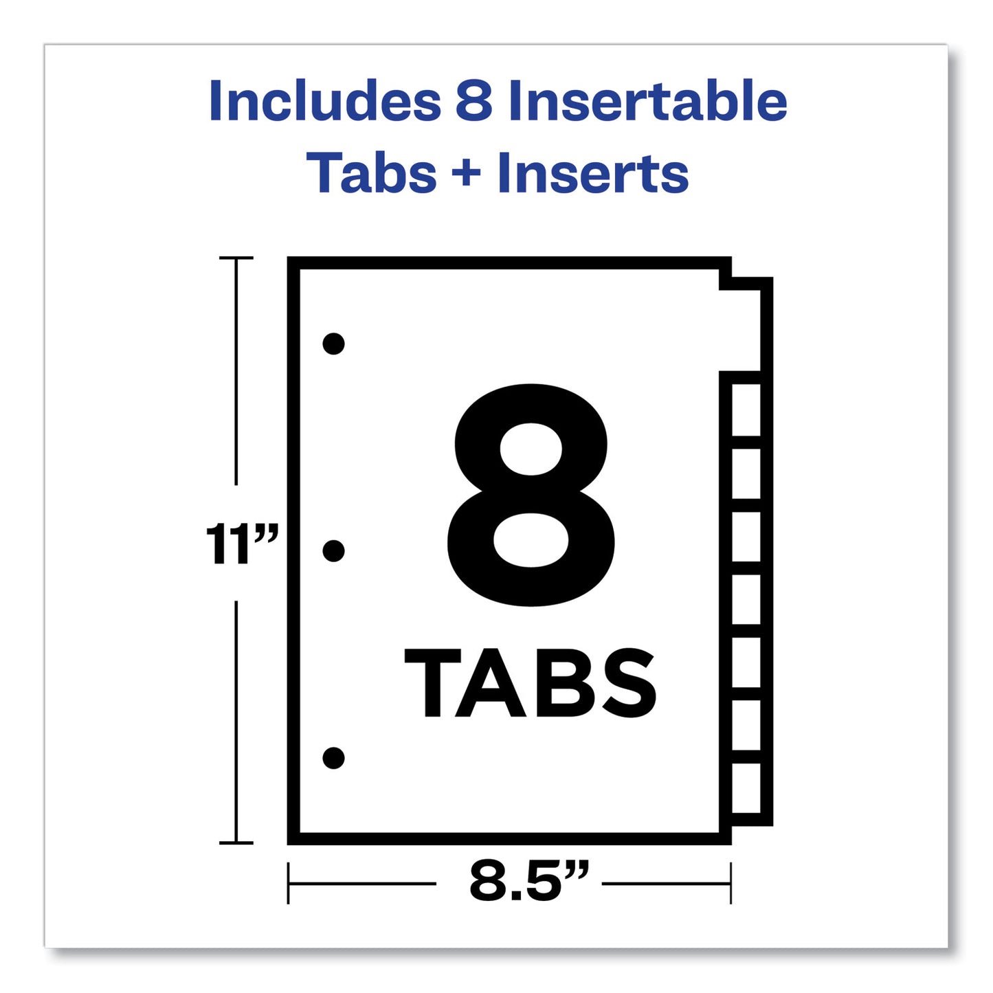 Office Essentials Plastic Insertable Dividers, 8-Tab, 11 x 8.5, Assorted Tabs, 1 Set (11467)