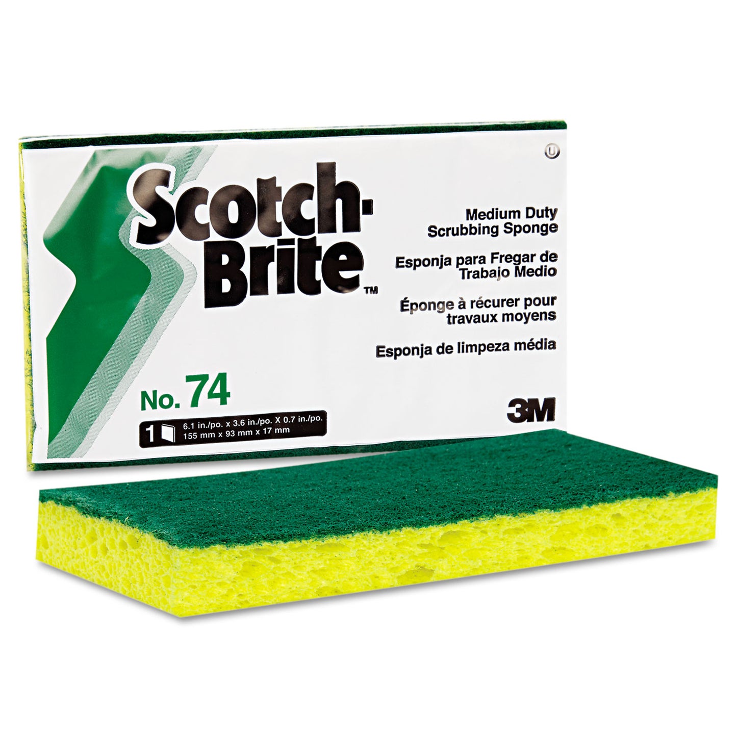 Scotch-Brite Medium-Duty Scrubbing Sponge, 3.6 x 6.1, 0.7" Thick, Yellow/Green, 20/Carton (74)