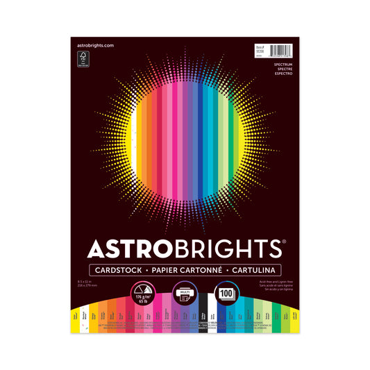 Astrobrights Color Cardstock, 65 lb Cover Weight, 8.5 x 11, Assorted Colors, 100/Pack (91398)