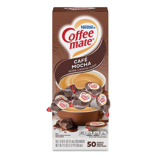 Coffee-mate Liquid Coffee Creamer, Cafe Mocha, 0.38 oz Mini Cups, 50/Box, 4 Boxes/Carton, 200 Total/Carton (35115CT)