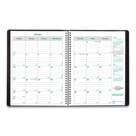 Brownline EcoLogix Recycled Monthly Planner, EcoLogix Artwork, 11 x 8.5, Black Cover, 14-Month: Dec 2024 to Jan 2026 (CB435WBLK)