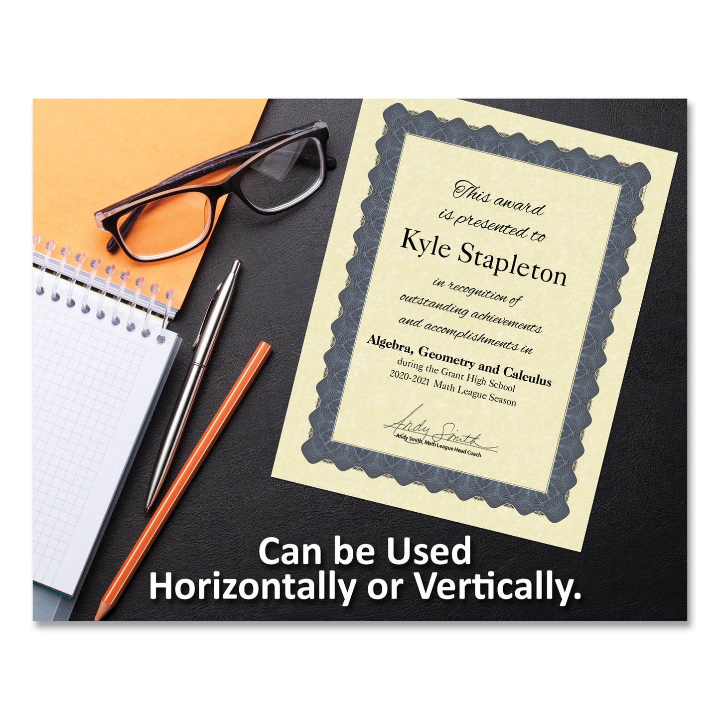 Great Papers! Metallic Border Certificates, 11 x 8.5, Ivory/Blue with Blue Border, 100/Pack (934400)