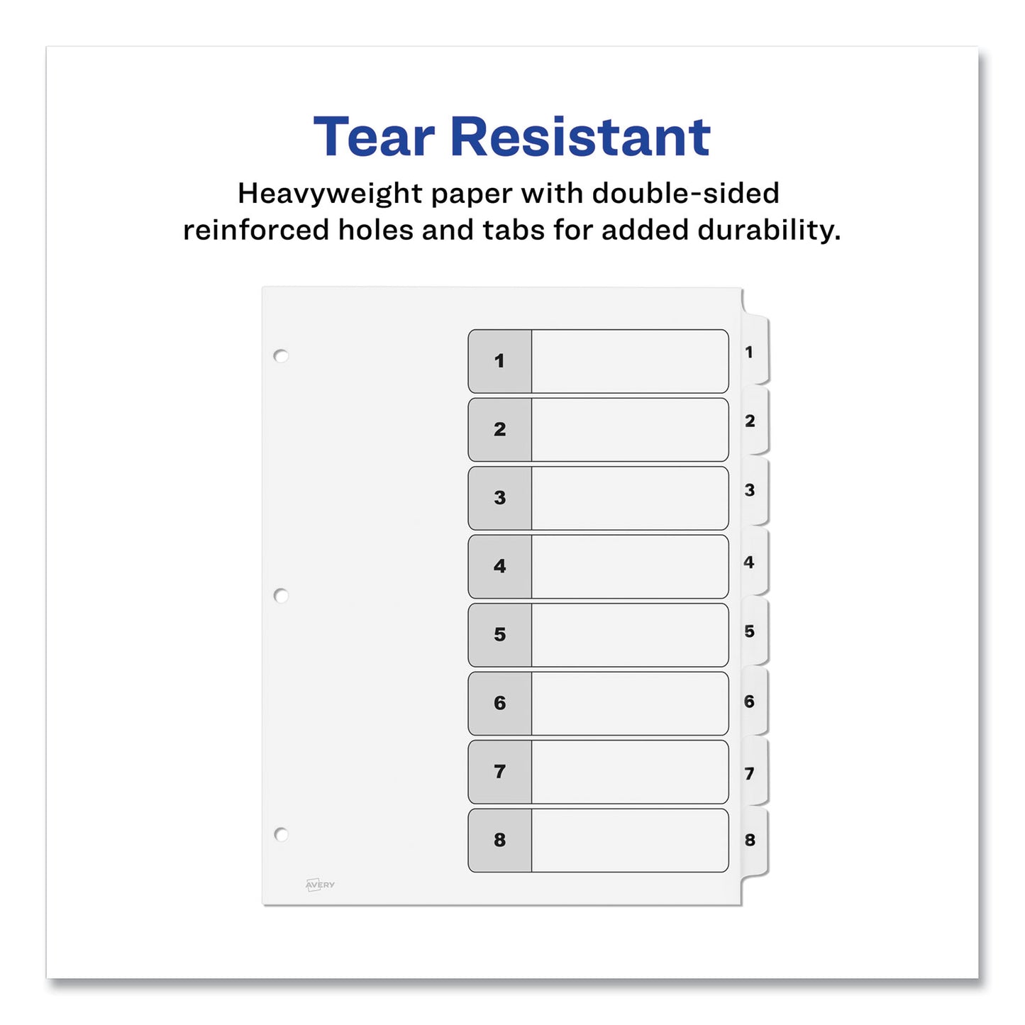 Avery Customizable Table of Contents Ready Index Black and White Dividers, 8-Tab, 1 to 8, 11 x 8.5, White, 6 Sets (11822)