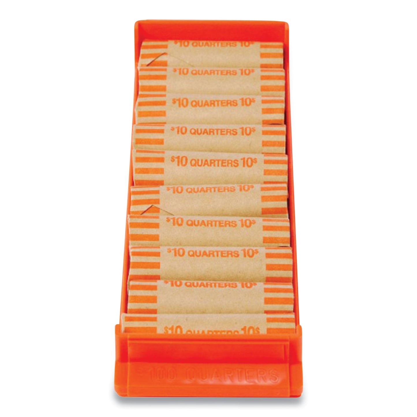 CONTROLTEK Stackable Plastic Coin Tray, Quarters, 10 Compartments, Denomination and Capacity Etched On Side, Stackable, Orange (560563EA)