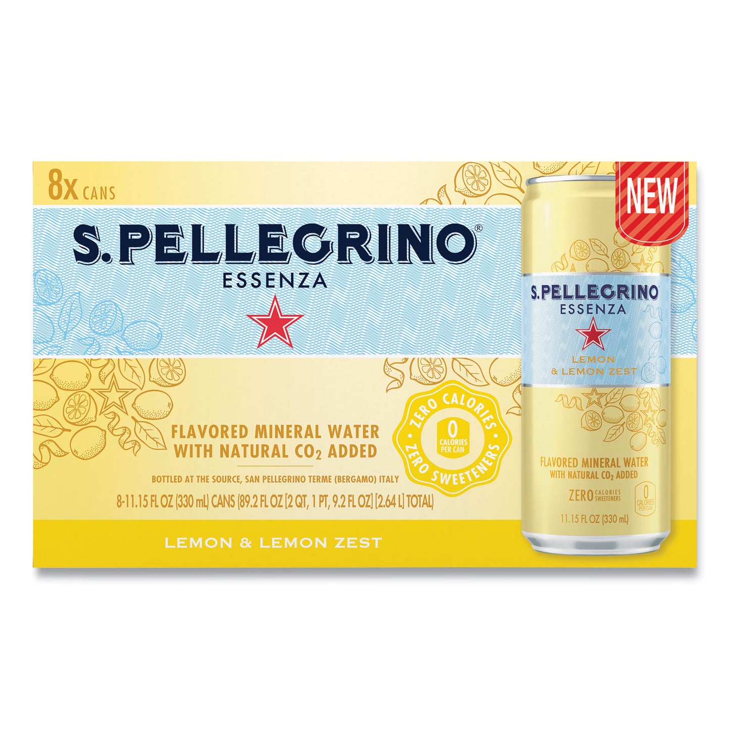 SanPellegrino Essenza Flavored Mineral Water, Lemon and Lemon Zest, 11.15 oz Can, 8/Pack (12394352)