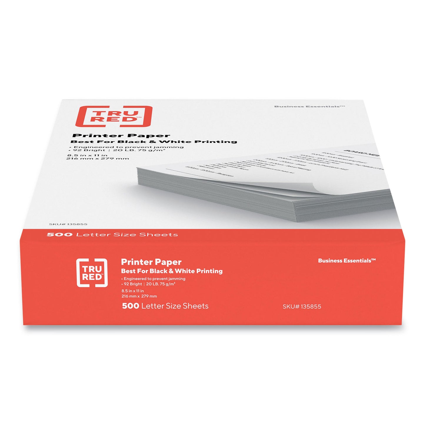 TRU RED Printer Paper, 92 Bright, 20 lb Bond Weight, 8.5 x 11, 500 Sheets/Ream (135855)