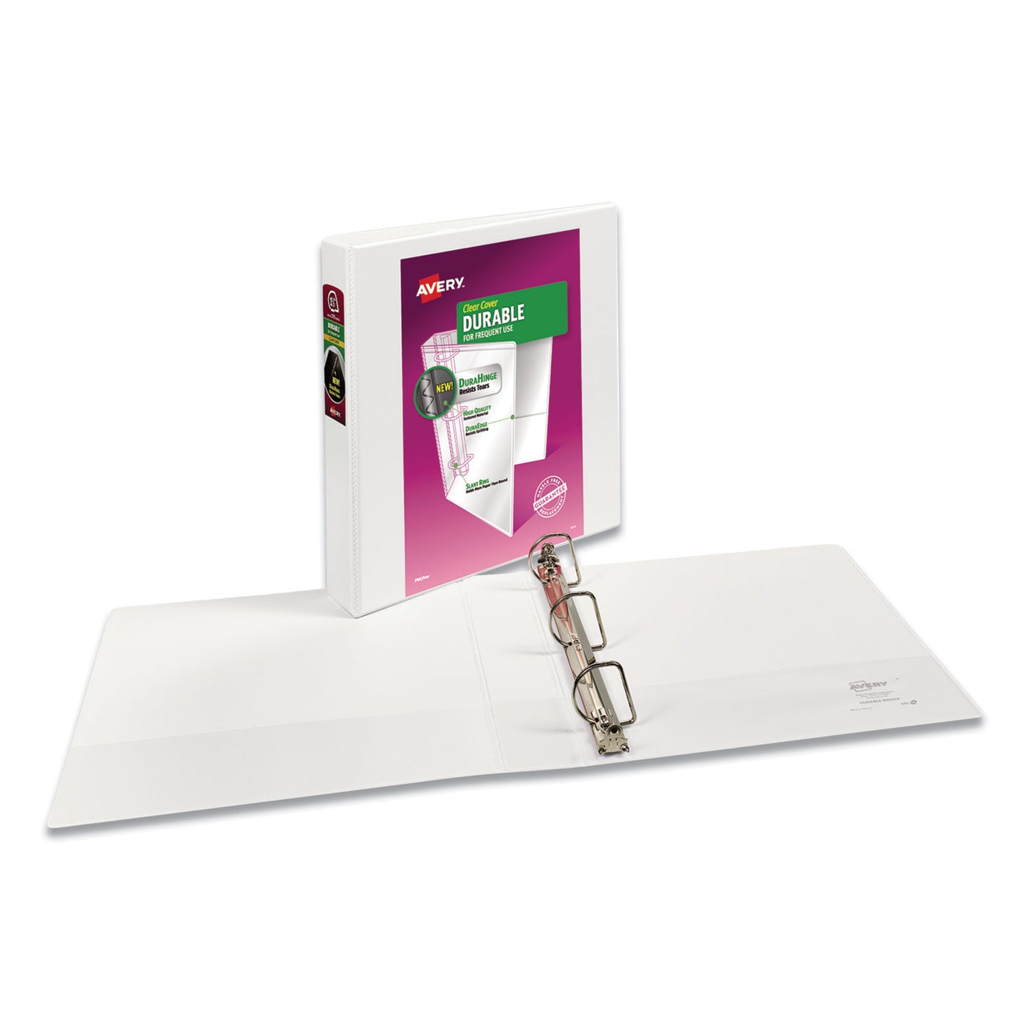 Avery Durable View Binder with DuraHinge and Slant Rings, 3 Rings, 1.5" Capacity, 11 x 8.5, White, 4/Pack (17576)