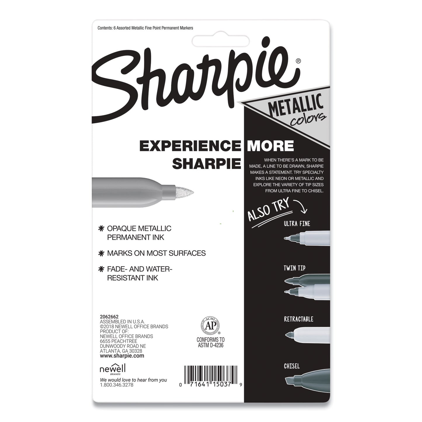 Sharpie Metallic Fine Point Permanent Markers, Fine Bullet Tip, Blue-Green-Red, 6/Pack (2029678)