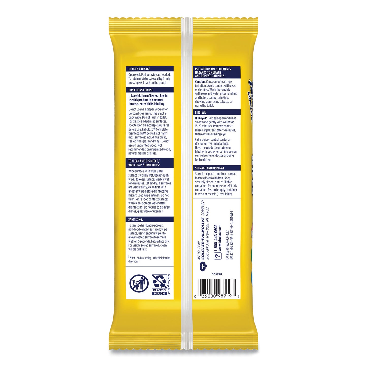 Fabuloso Multi Purpose Wipes, 1-Ply, 7 x 7, Lemon, White, 24/Pack, 12 Packs/Carton (98719)