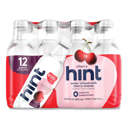hint Flavored Water, Cherry, 16 oz Bottle, 12 Bottles/Carton (00157)