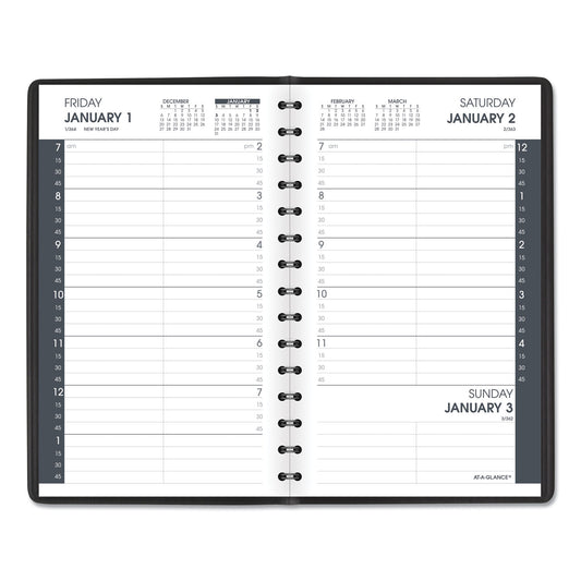 AT-A-GLANCE Daily Appointment Book with 15-Minute Appointments, One Day/Page: Mon to Sun, 8 x 5, Black Cover, 12-Month (Jan to Dec): 2025 (7080005)