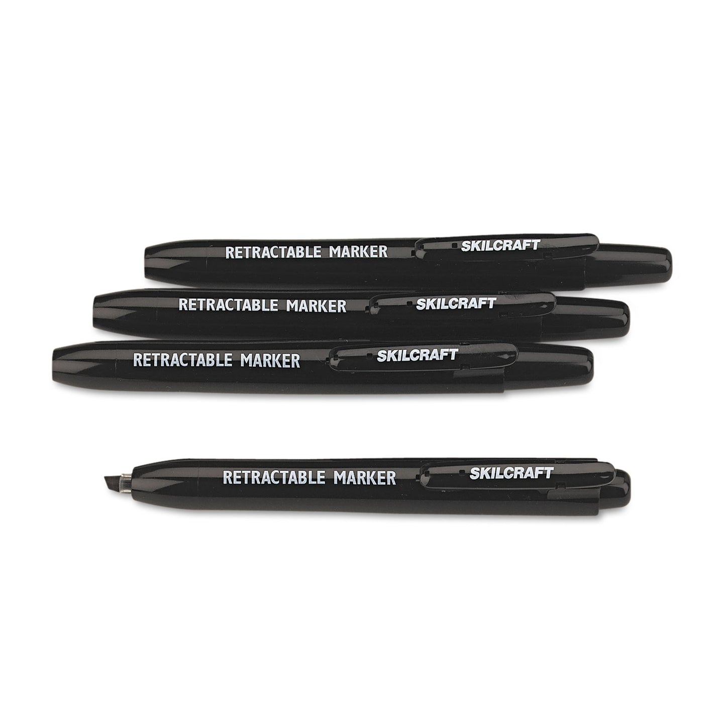 AbilityOne 7520015550297, SKILCRAFT Retractable Permanent Marker, Broad Chisel Tip, Black, 4/Pack