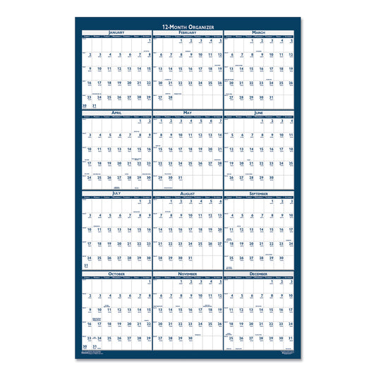 House of Doolittle Recycled Poster Style Reversible/Erasable Yearly Wall Calendar, 24 x 37, White/Blue/Gray Sheets, 12-Month (Jan to Dec): 2025 (396)