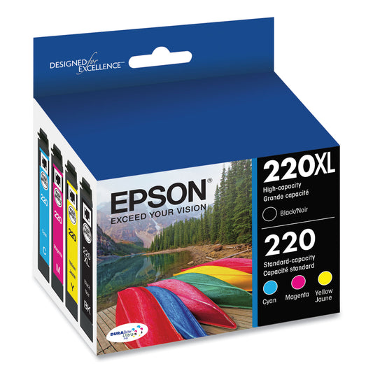 Epson T220XL-BCS (220XL) DURABrite Ultra High-Yield Ink, 175/165 Page-Yield, Black/Cyan/Magenta/Yellow