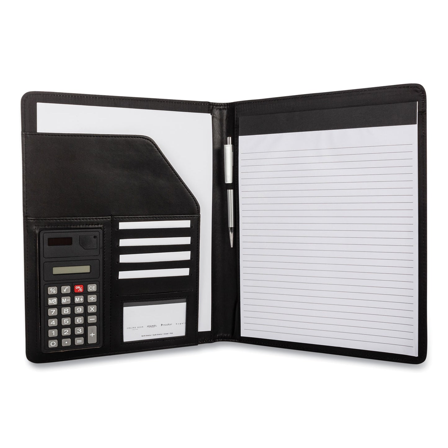 Bond Street Faux-Leather Padfolio with Solar Calculator, 9 x 12 Pad, 9.75 x 12.5, Black (5040BSBLACK)