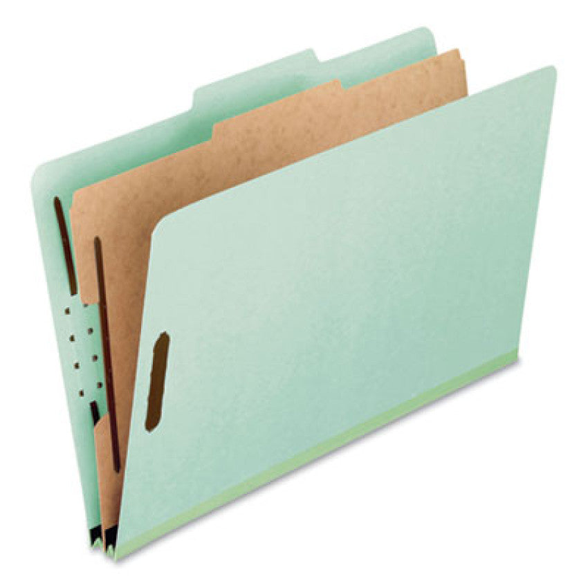Pendaflex Four-Section Pressboard Classification Folders, 2" Expansion, 1 Divider, 4 Fasteners, Legal Size, Light Green, 10/Box (17175EE)