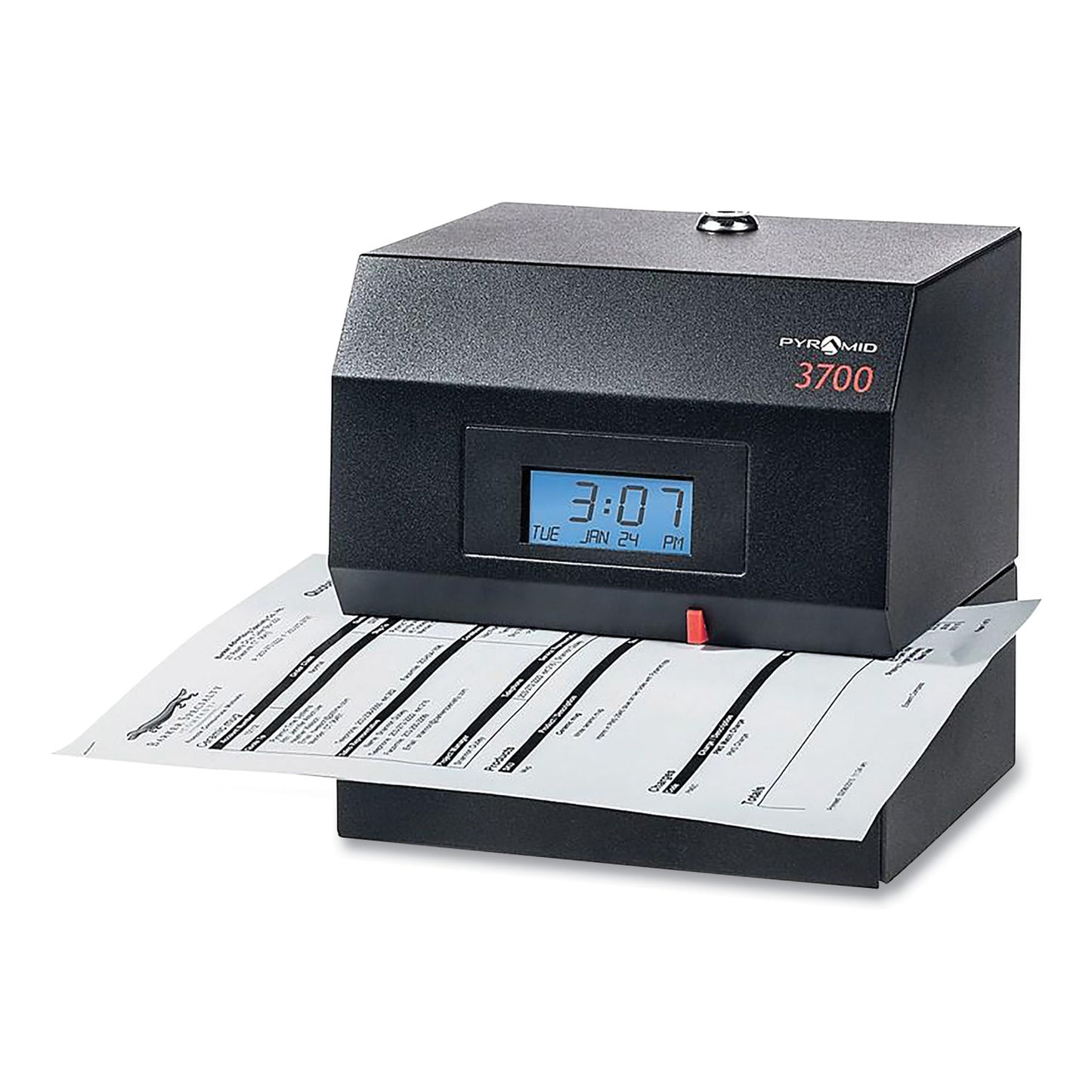 Pyramid 3700 Heavy-Duty Time Clock and Document Stamp, LCD Display, Black