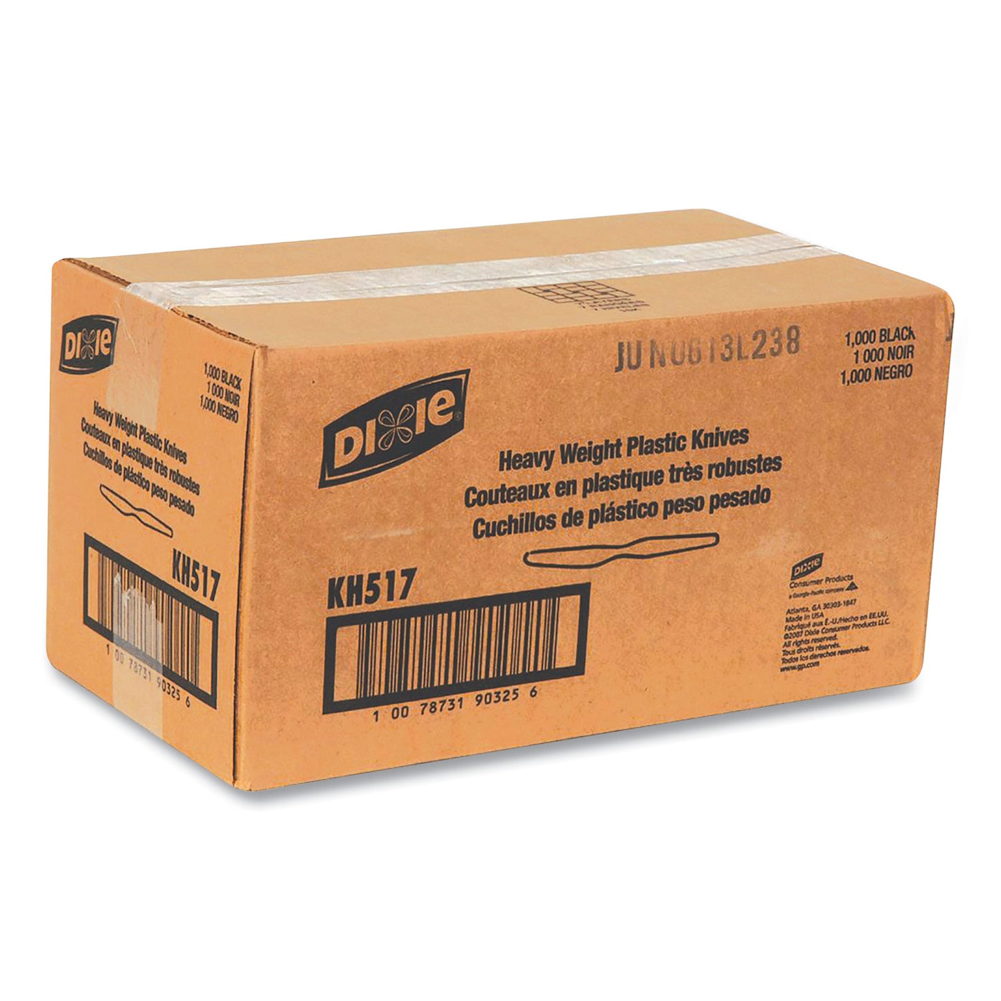 Dixie Plastic Cutlery, Heavyweight Knives, Black, 1,000/Carton (KH517)