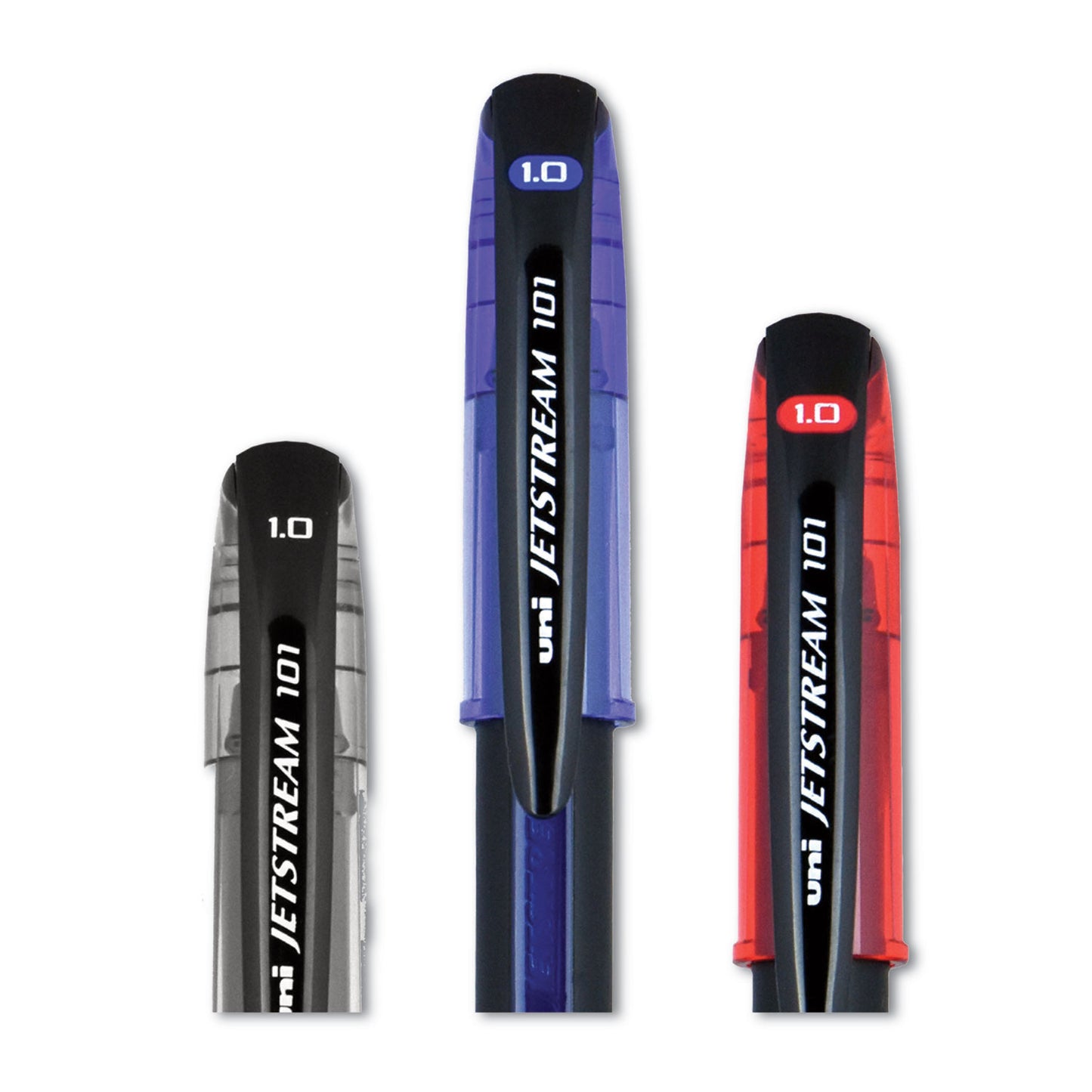 uni-ball Jetstream 101 Hybrid Gel Pen, Stick, Bold 1 mm, Blue Ink, Black/Blue Barrel, Dozen (1768012)