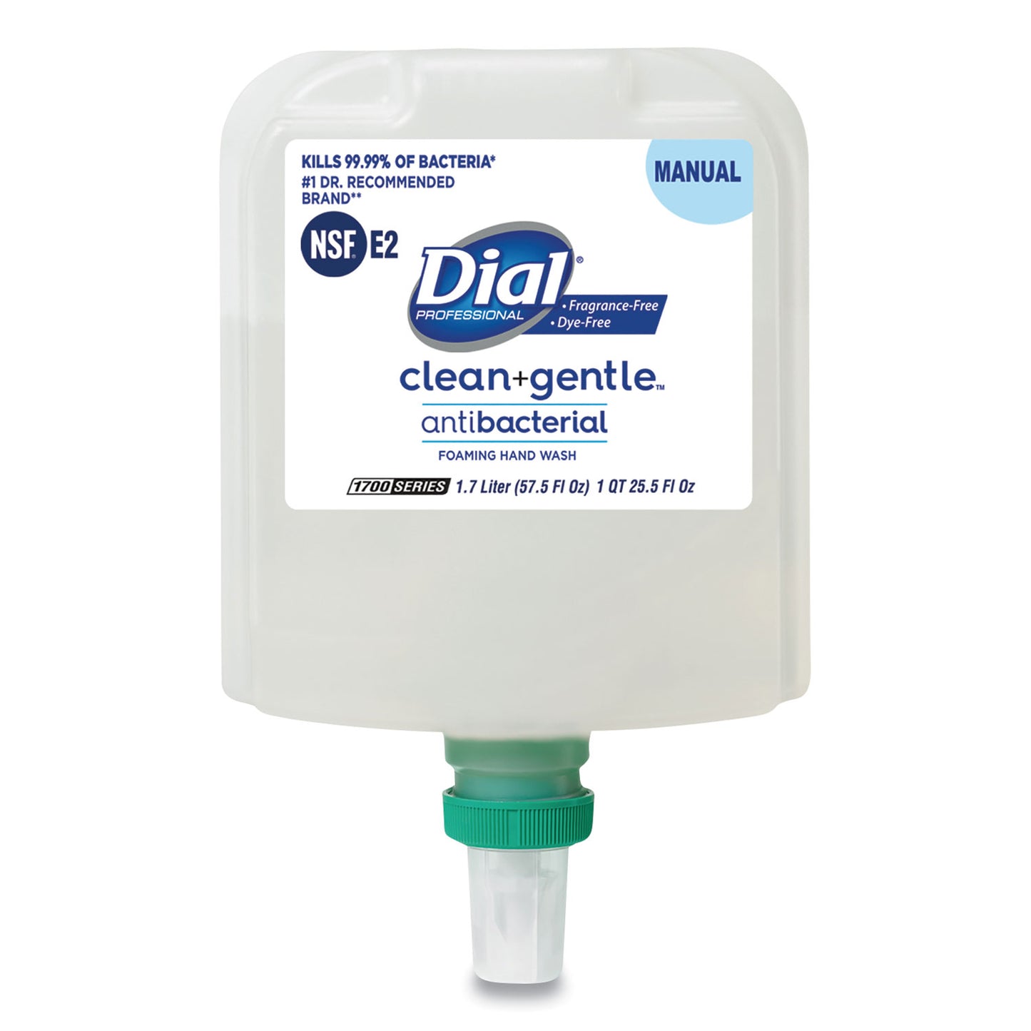 Dial Clean+Gentle Antibacterial Foaming Hand Wash Refill for 1700 Dispenser, Fragrance-Free, 1.7 L, 3/Carton (32094)