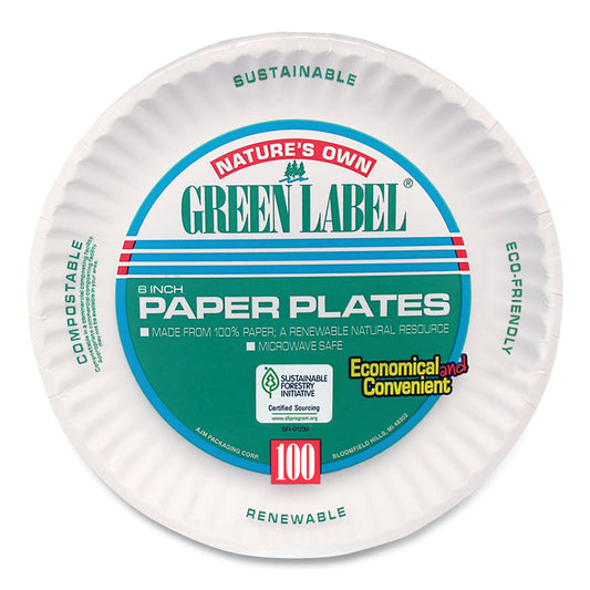 AJM White Paper Plates, 6" dia, 100/Pack, 10 Packs/Carton (PP6GREWH)