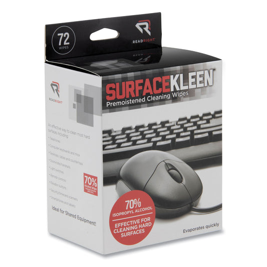 Read Right SurfaceKleen Premoistened Alcohol Cleaning Wipes, 5 x 5, Individual Foil Packets, Unscented, White, 72/Box (RR15109)