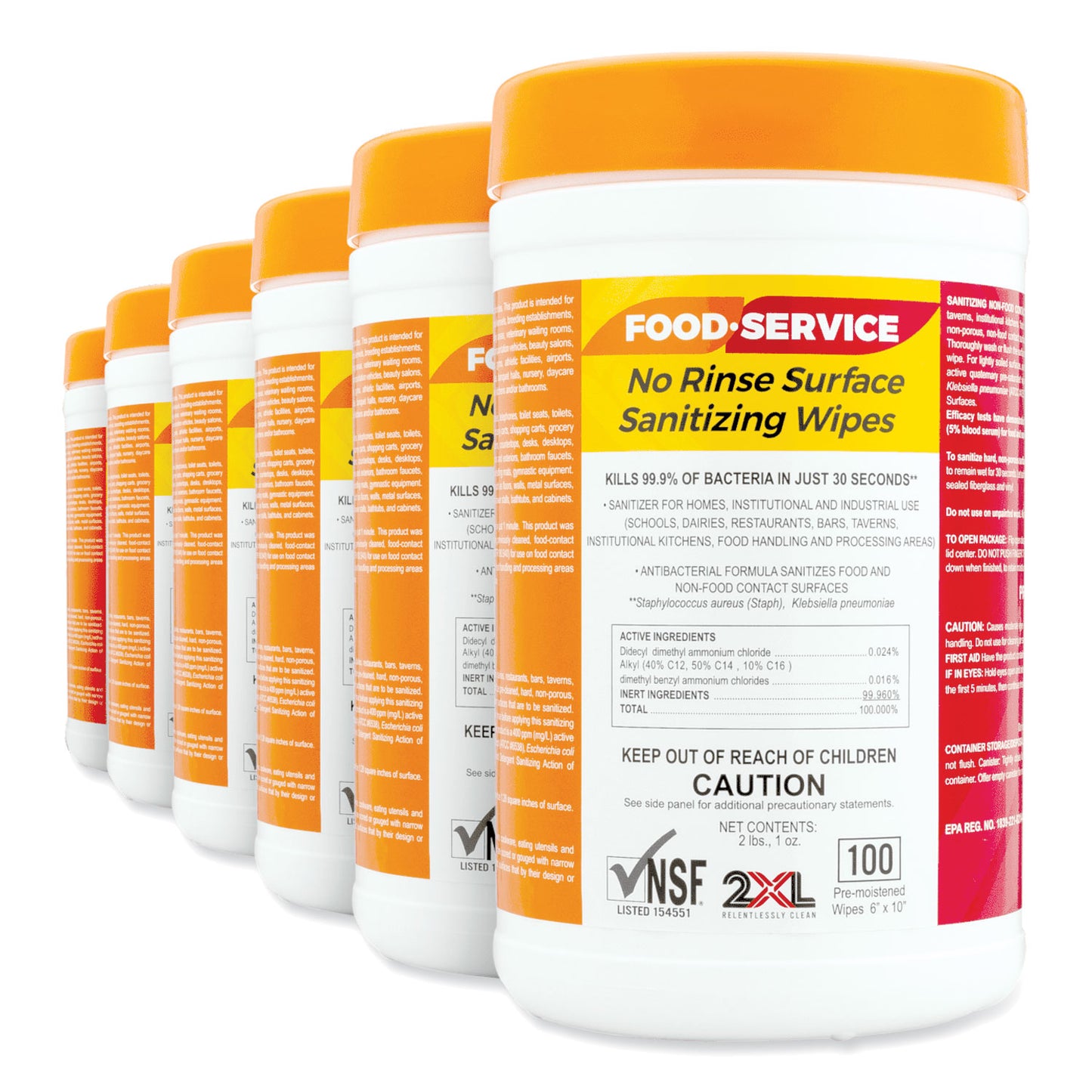 2XL Food Service No Rinse Surface Sanitizing Wipes, 1-Ply, 6 x 8, White, 100/Roll, 6 Rolls/Carton (447)