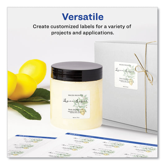 Avery Square Labels with Sure Feed and TrueBlock, 1.5 x 1.5, White, 600/Pack (22805)