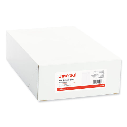 Universal Deluxe Tyvek Envelopes, #10 1/2, Square Flap, Self-Adhesive Closure, 9 x 12, White, 100/Box (19006)