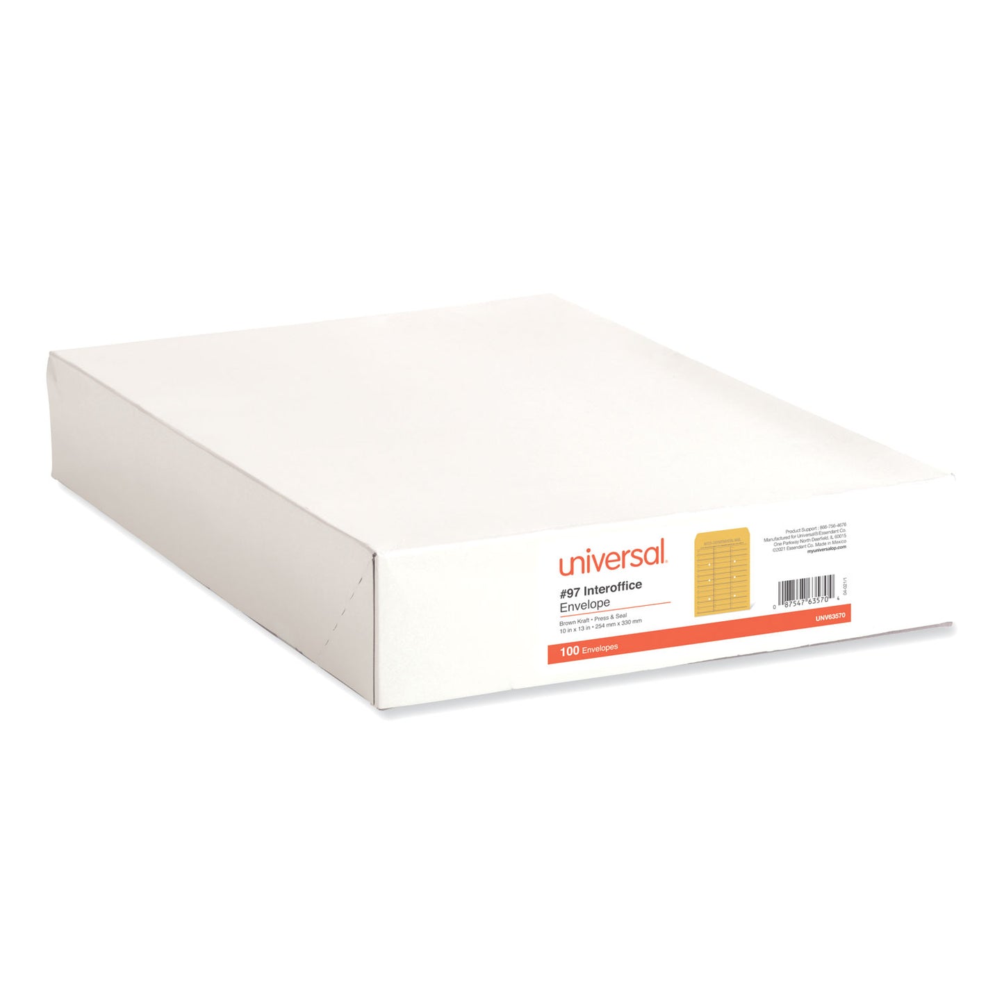 Universal Deluxe Interoffice Press and Seal Envelopes, #97, Two-Sided Three-Column Format, 10 x 13, Brown Kraft, 100/Box (63570)