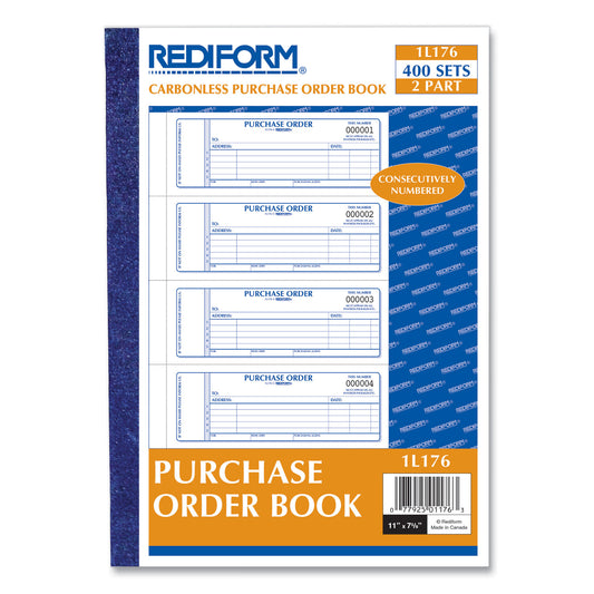 Rediform Purchase Order Book, 5 Lines, Two-Part Carbonless, 7 x 2.75, 4 Forms/Sheet, 400 Forms Total (1L176)