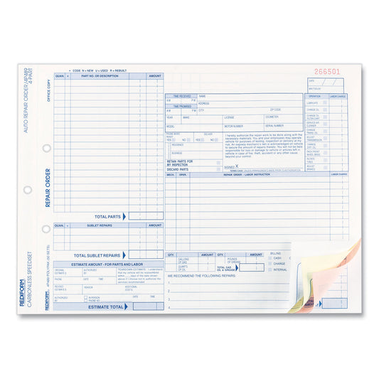 Rediform Speediset Four-Part Auto Repair Form, Four-Part Carbonless, 11 x 8.5, 50 Forms Total (4P489)