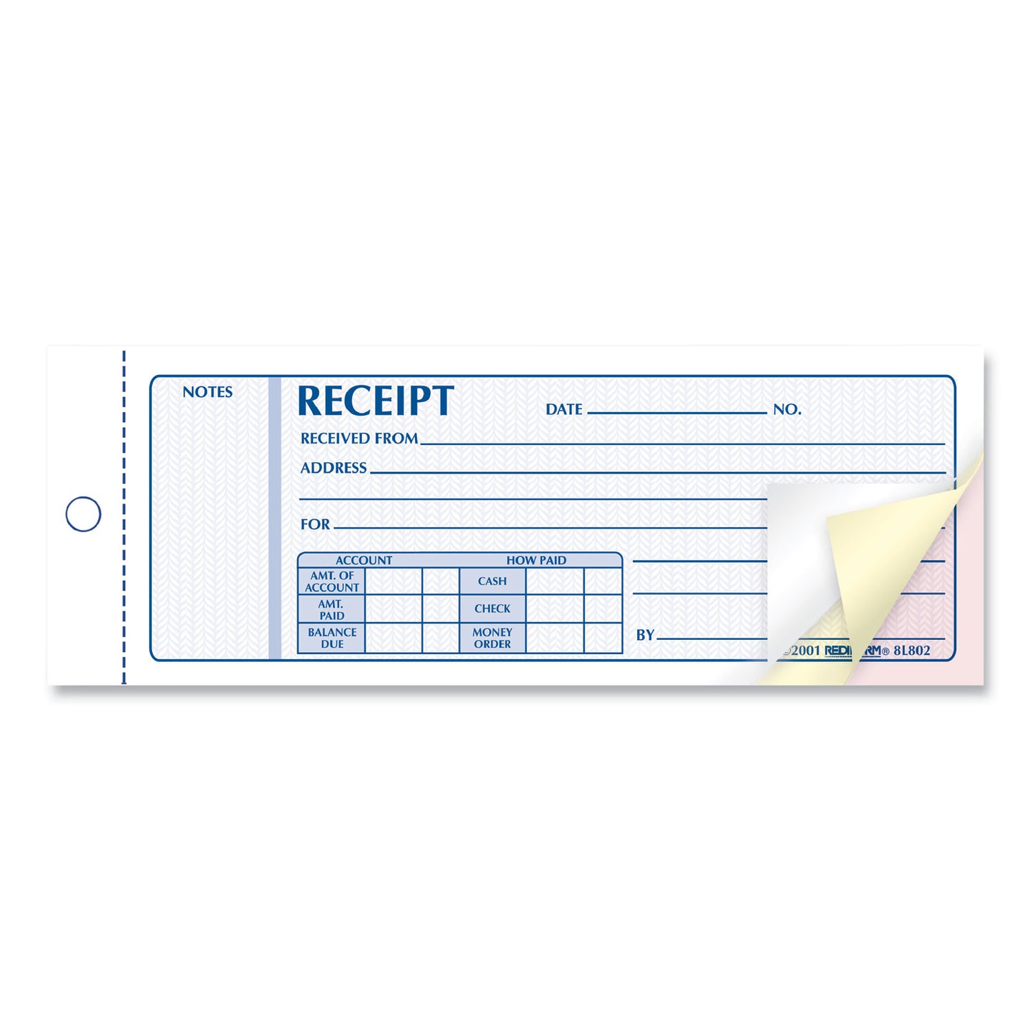 Rediform Receipt Book, Three-Part Carbonless, 7 x 2.75, 4 Forms/Sheet, 50 Forms Total (8L802)