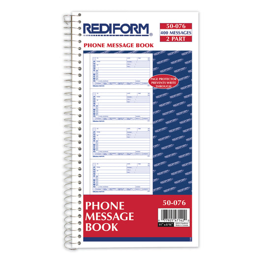 Rediform Telephone Message Book, Two-Part Carbonless, 5 x 2.75, 4 Forms/Sheet, 400 Forms Total (50076)