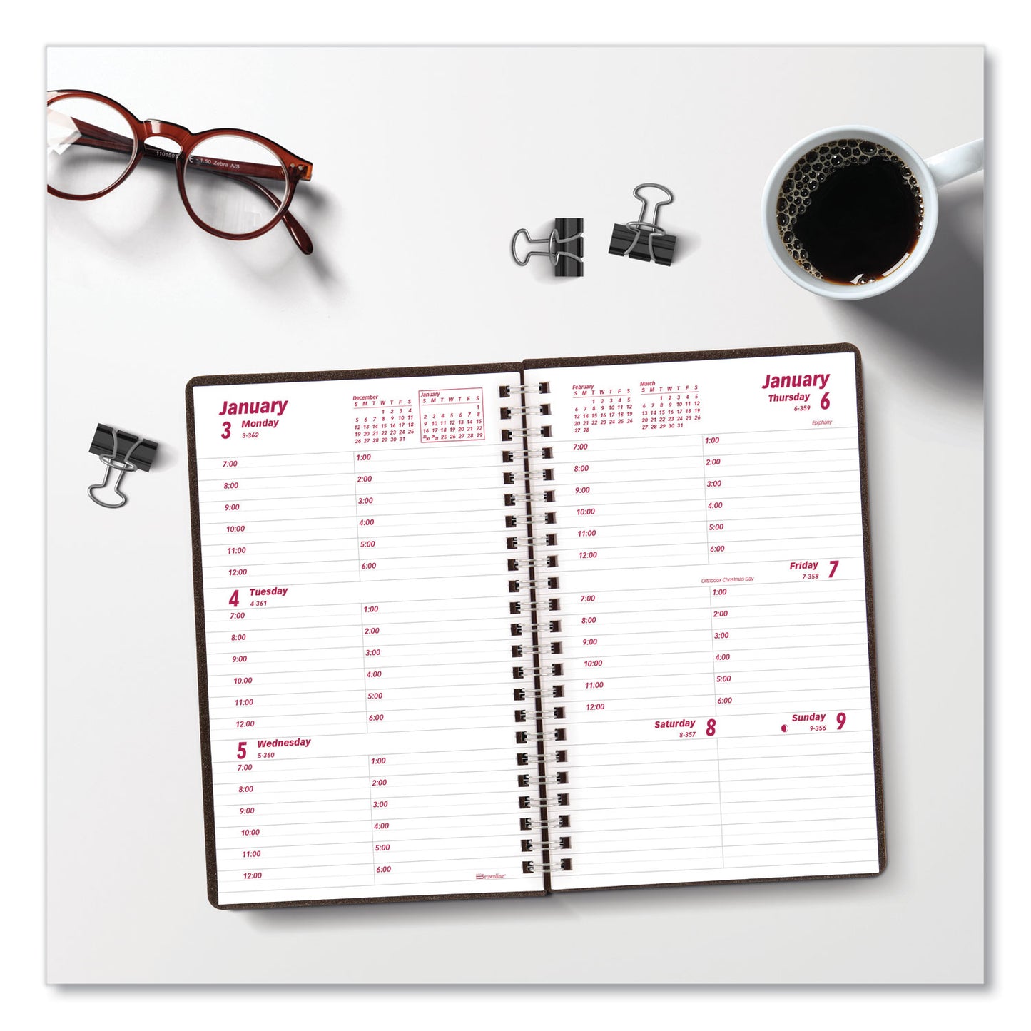 Brownline DuraFlex Weekly Planner, 8 x 5, Black Cover, 12-Month (Jan to Dec): 2025 (CB75VBLK)