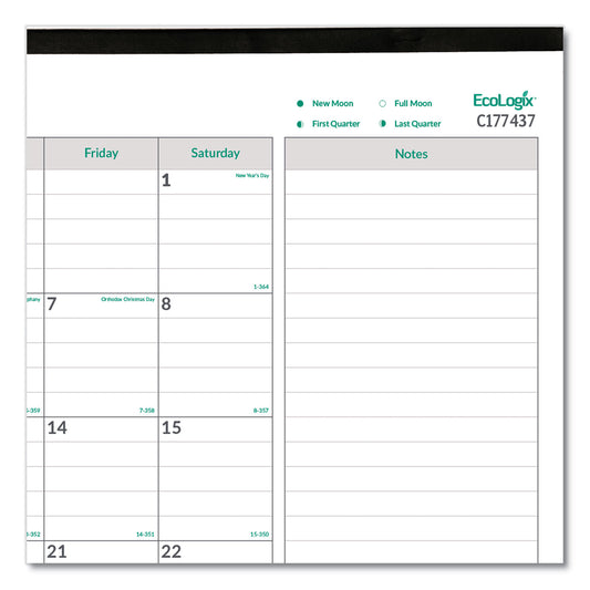 Brownline EcoLogix Monthly Desk Pad Calendar, 22 x 17, White/Green Sheets, Black Binding/Corners, 12-Month (Jan to Dec): 2025 (C177437)