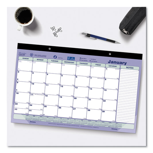 Brownline Monthly Desk Pad Calendar, 17.75 x 10.88, White/Blue/Green Sheets, Black Binding, Clear Corners, 12-Month (Jan to Dec): 2025 (C181700)