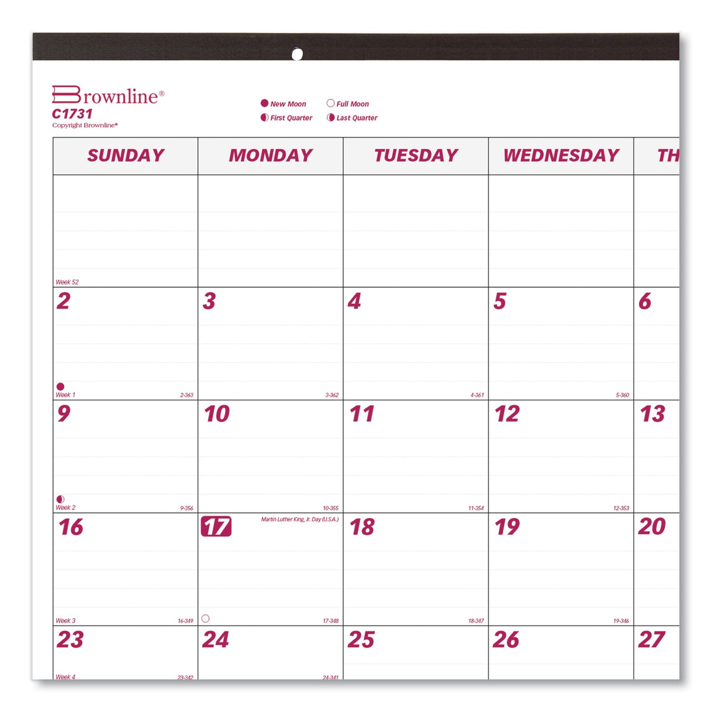 Brownline Monthly Desk Pad Calendar, 22 x 17, White/Burgundy Sheets, Black Binding, Black Corners, 12-Month (Jan to Dec): 2025 (C1731)