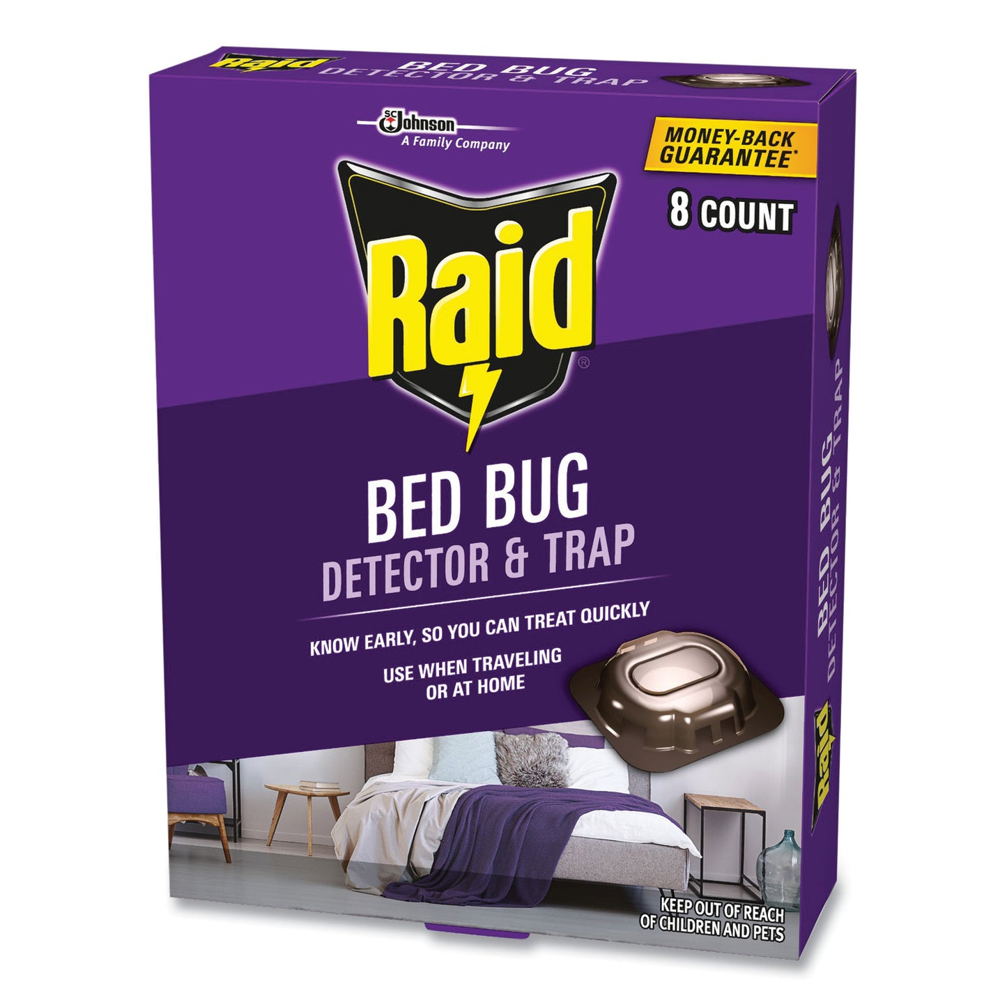 Raid Bed Bug Detector and Trap, 0.19 lb Trap, 8 Traps/Box, 6/Carton (674798)