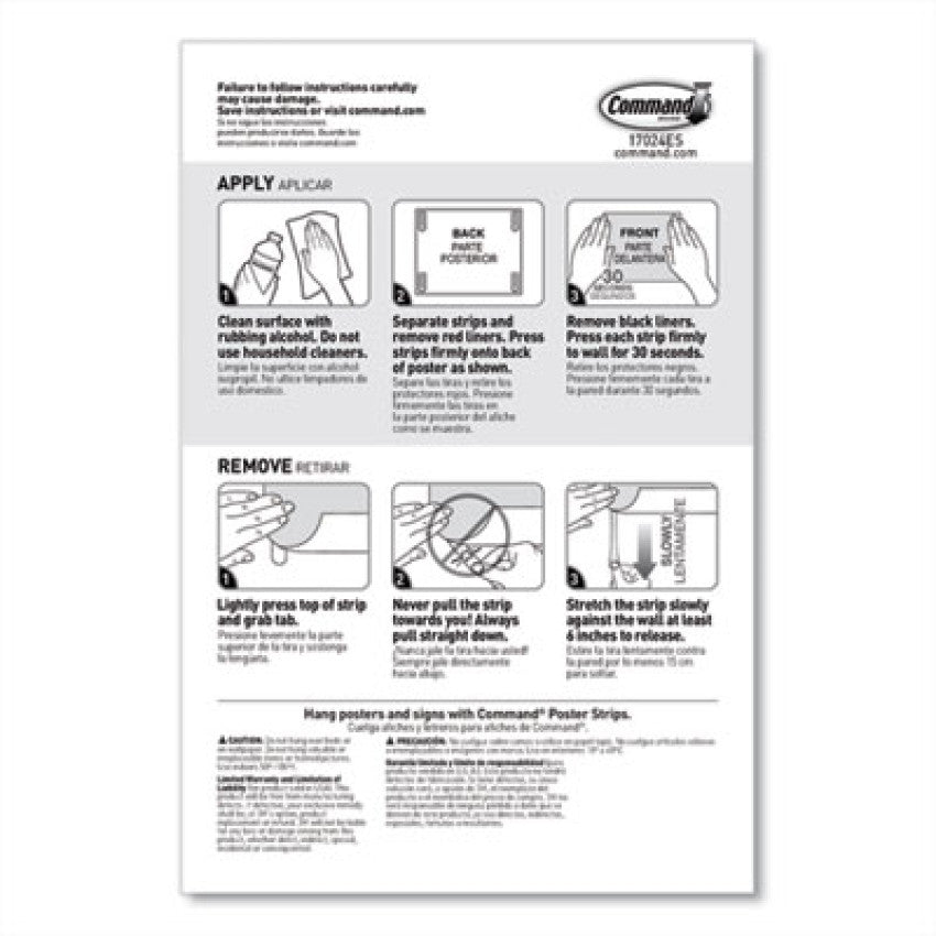 Command Poster Strips, Removable, Holds Up to 1 lb per Pair, Small, 0.63 x 1.75, White, 104/Pack (17024104)