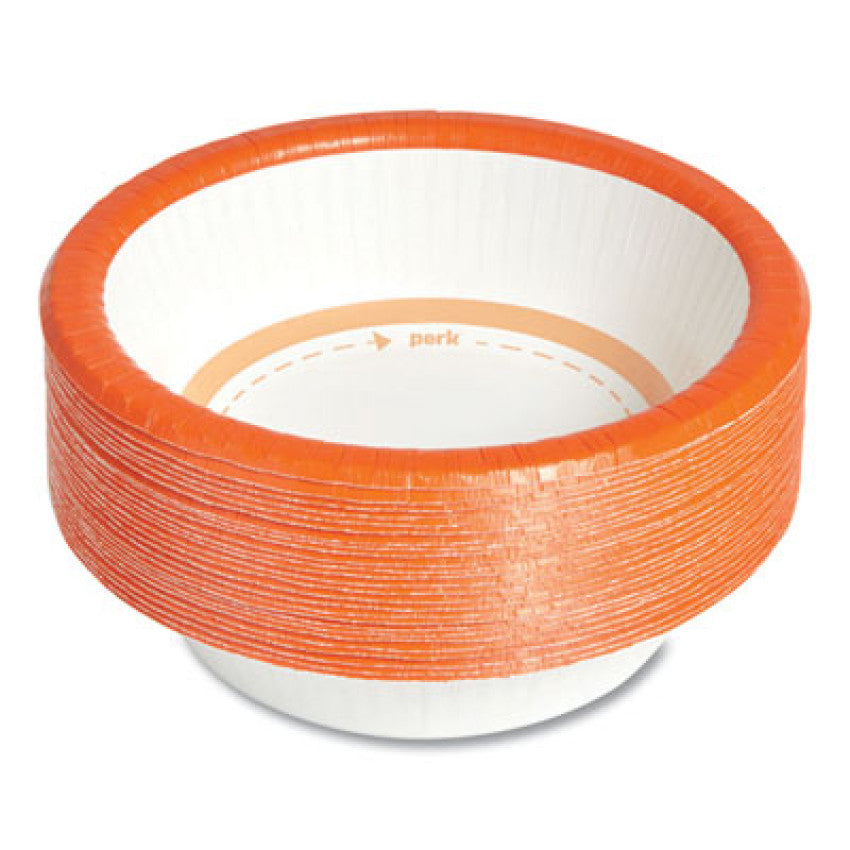 Perk Heavy-Weight Paper Bowls, 12 oz, White/Orange, 125/Pack, 4 Packs/Carton (54332CT)