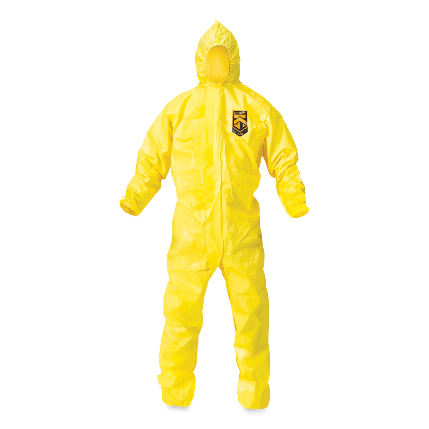 A70 Chemical Spray Protection Coveralls, Hooded, Storm Flap, Medium, Yellow, 12/carton