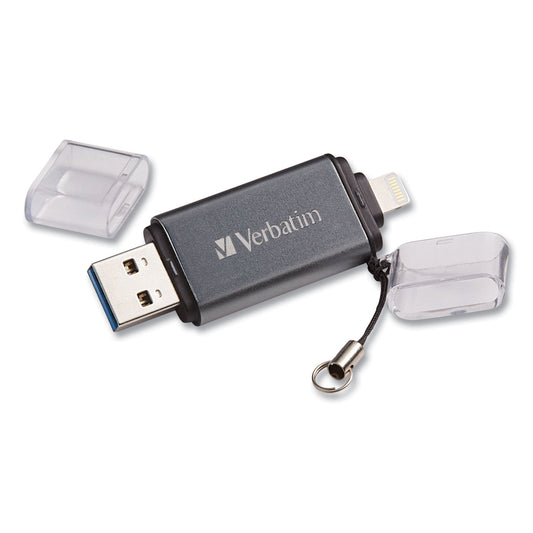 Verbatim Store 'n' Go Dual USB 3.0 Flash Drive for Apple Lightning Devices, 64 GB, Graphite (49301)