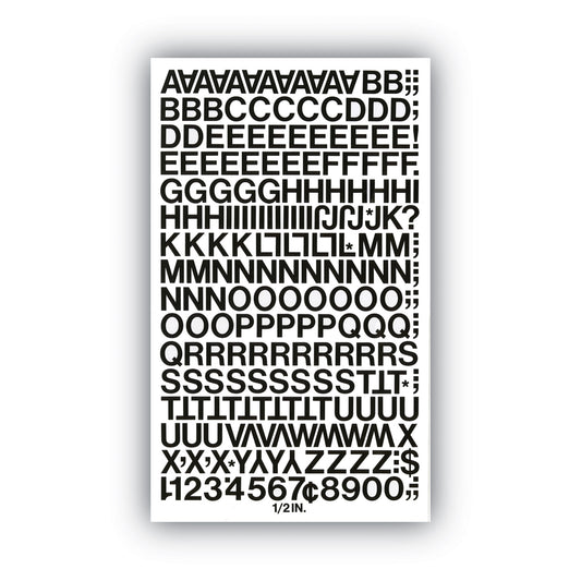Chartpak Press-On Vinyl Letters and Numbers, Self Adhesive, Black, 0.5"h, 201/Pack (01010)